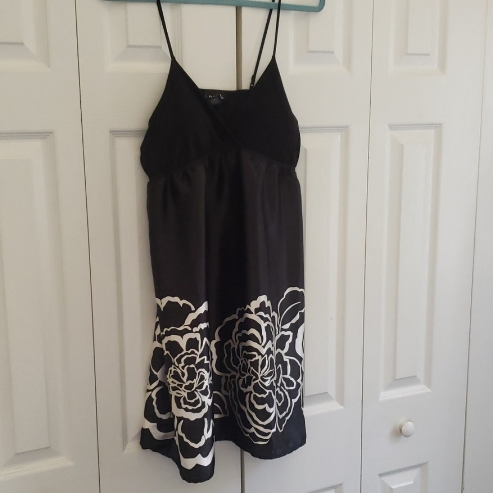 Rue21 black satin slip dress with peony pattern